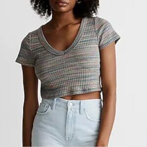 NWOT Madewell Madewell Ribbed V-Neck Crop Tee in Space-Dye Multicolor Large